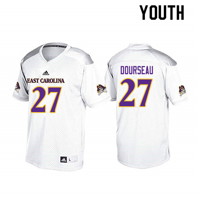 Youth #27 Shawn Dourseau ECU Pirates College Football Jerseys Sale-White - Click Image to Close